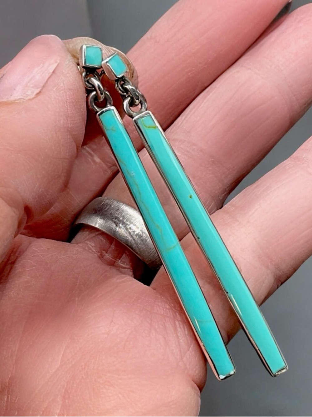 🌺Sterling & Turquoise Matchstick Eartimgs - Picture 2 of 7
